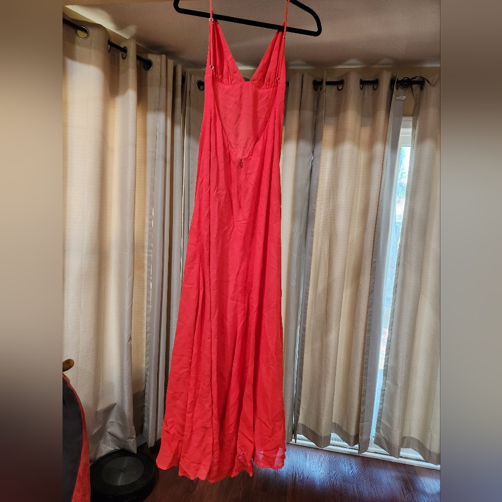 Reformation Modena Backless Maxi Vibrant Red Orange Dress Wedding V Neck Strappy - Picture 6 of 7